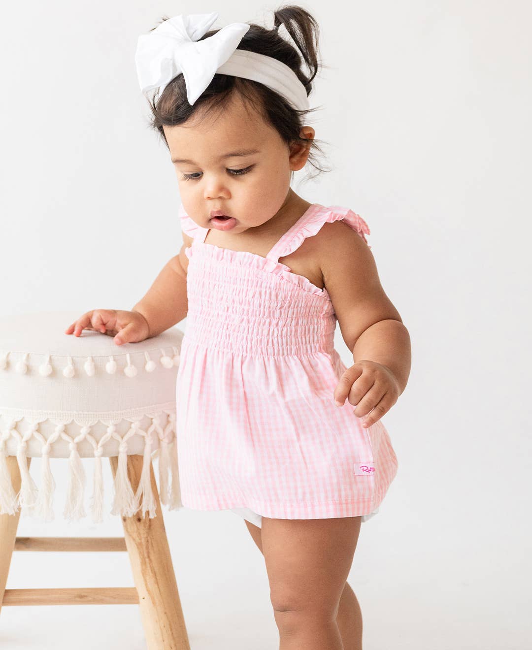 Girls Pink Gingham Smocked Tank Top