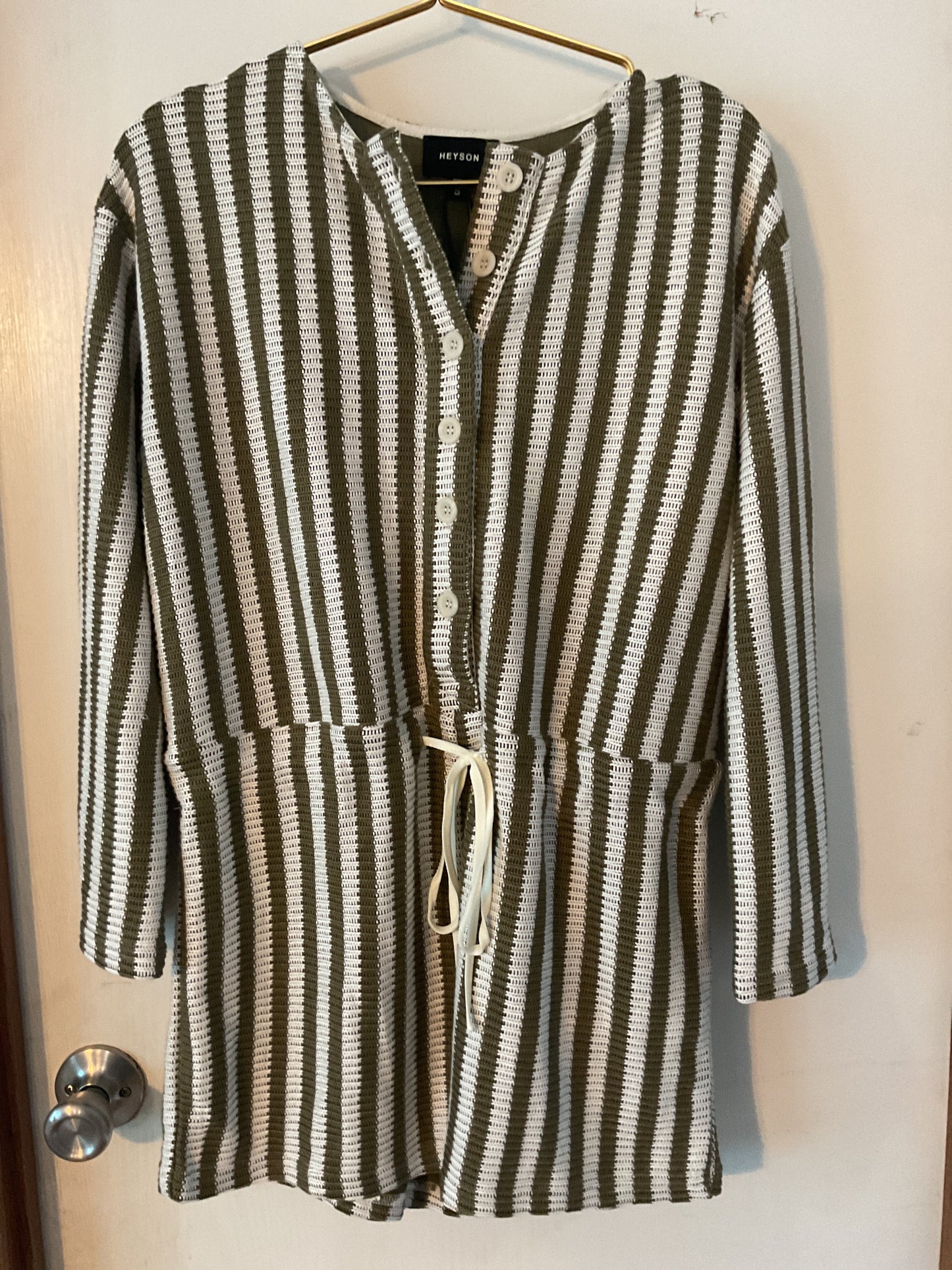 Olive Knit Striped Romper