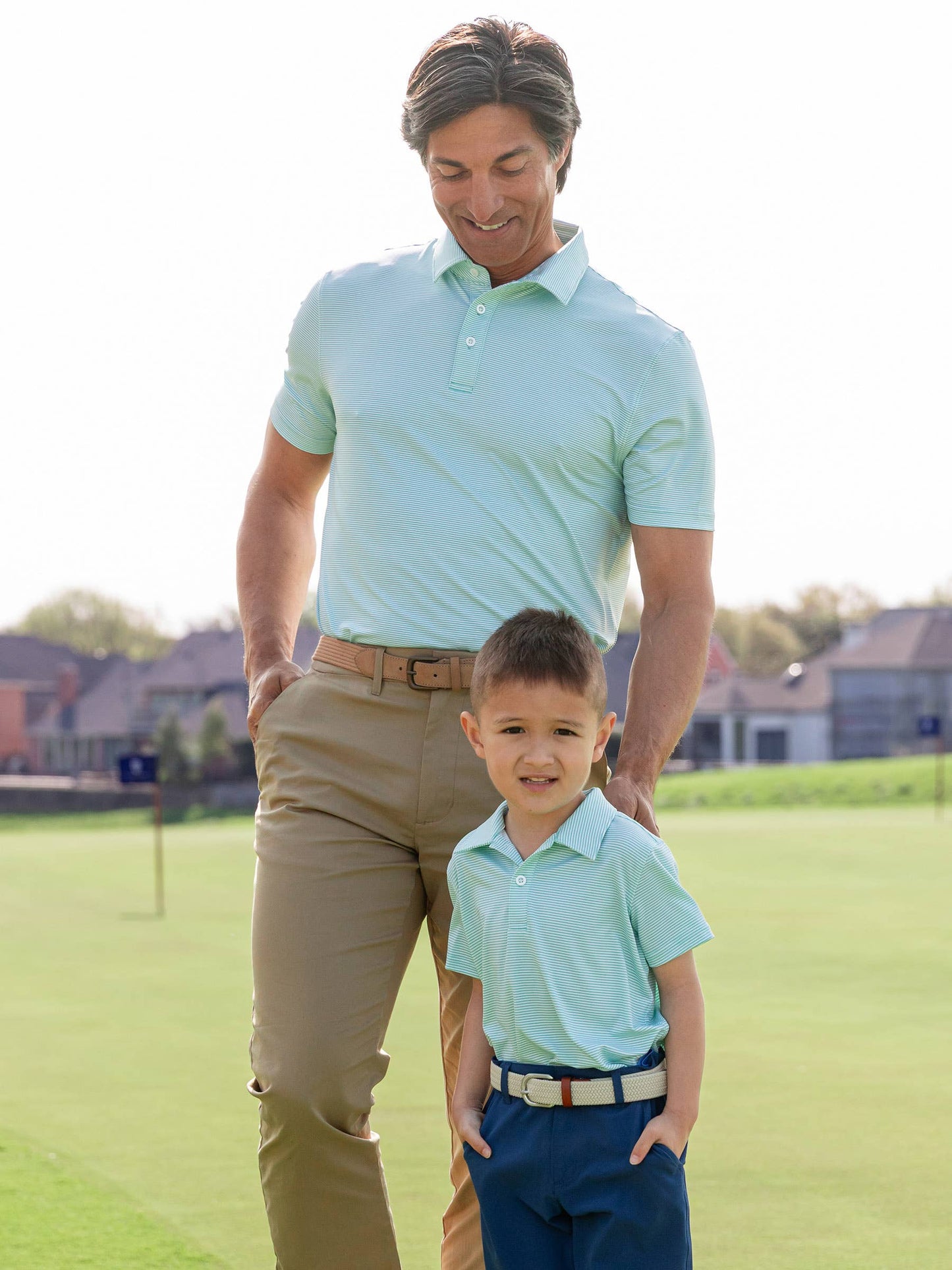 Men's Marine Green Micro Stripe Knit Short Sleeve Performance Polo