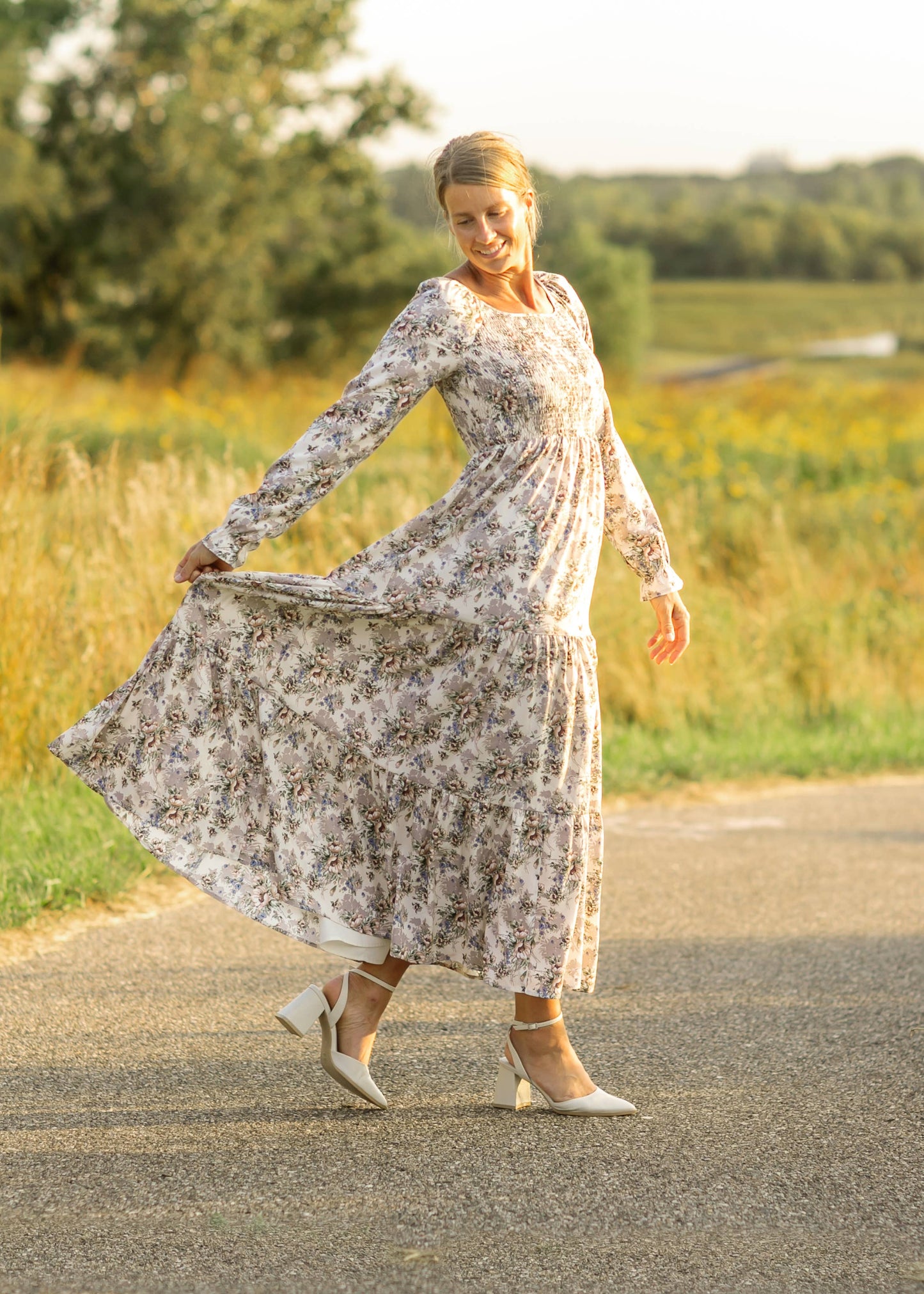 Gia Smocked Long Sleeve Maxi Dress Fall 2025