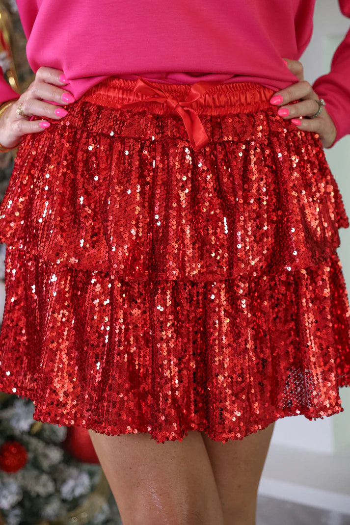 Feel The Fire Sequin Skort - Red
