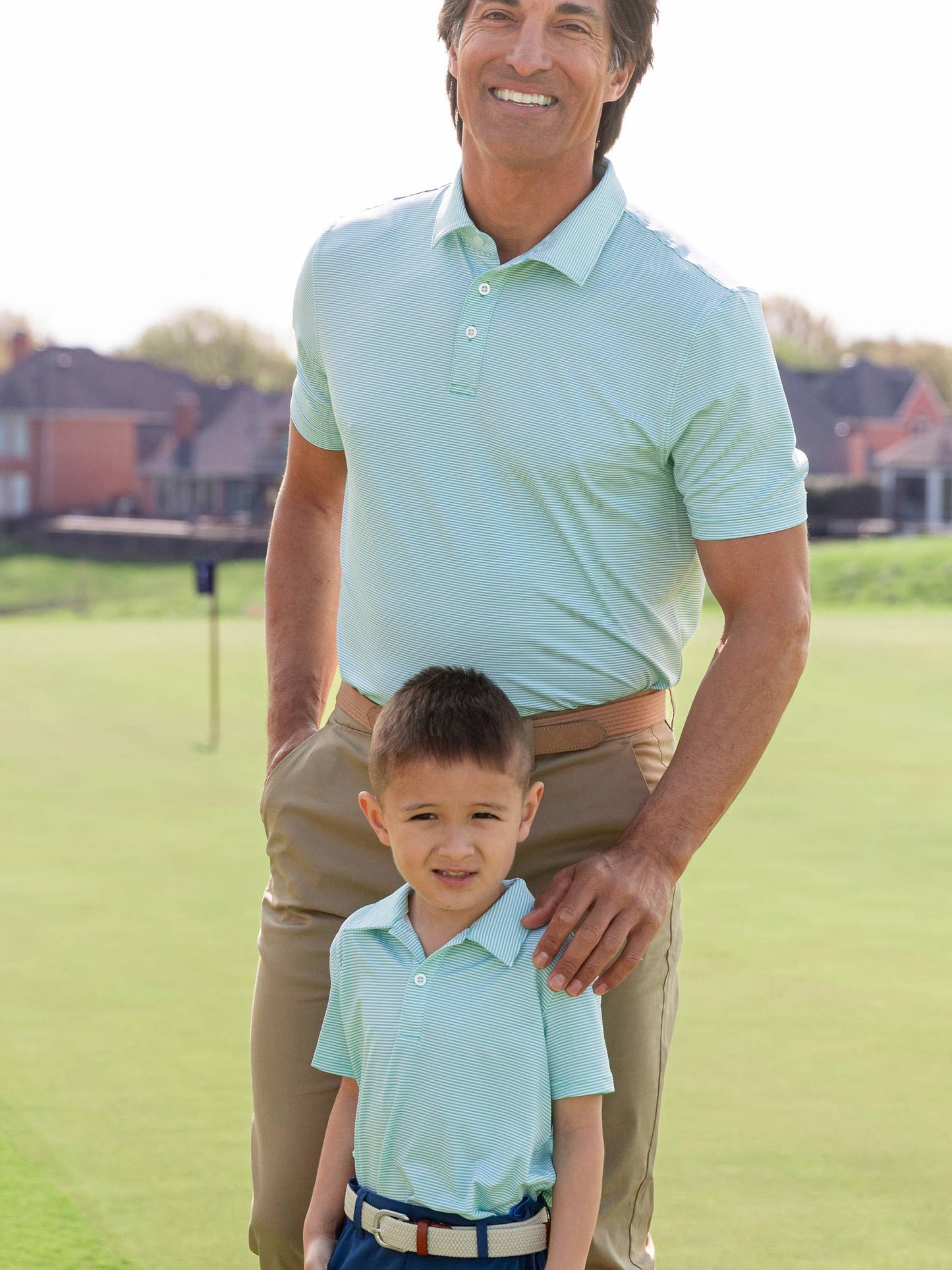 Men's Marine Green Micro Stripe Knit Short Sleeve Performance Polo