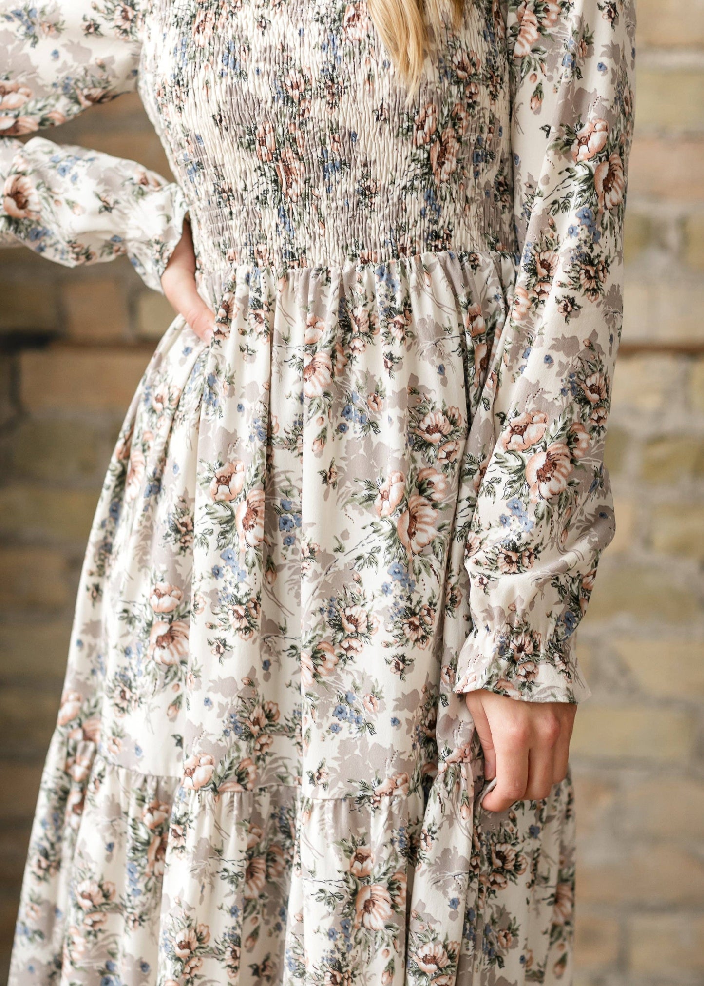 Gia Smocked Long Sleeve Maxi Dress Fall 2025