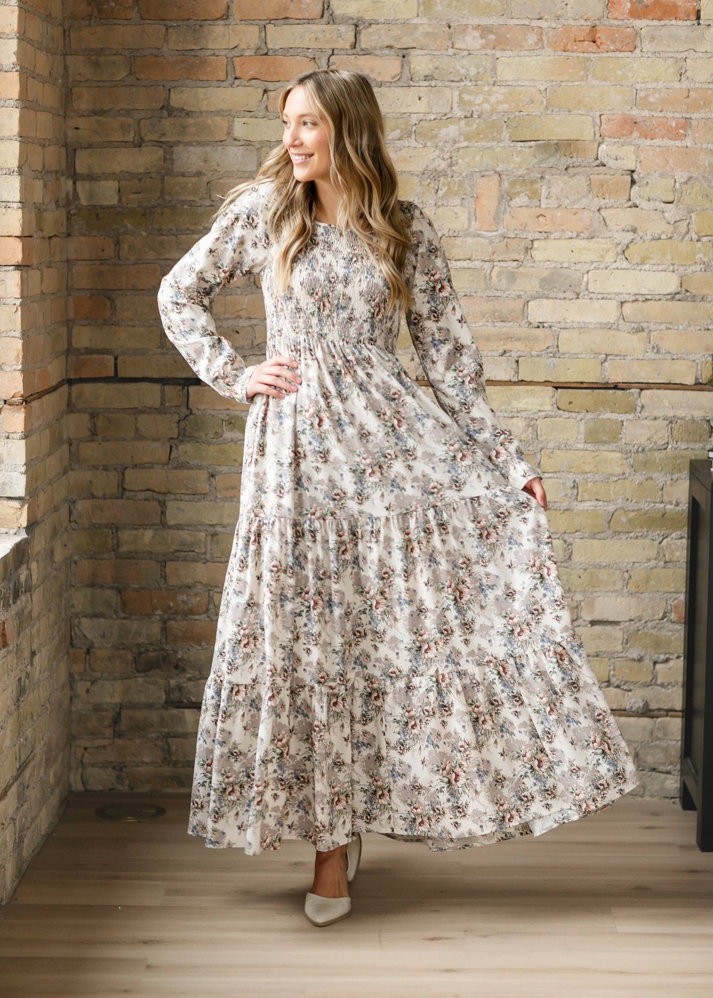Gia Smocked Long Sleeve Maxi Dress Fall 2025
