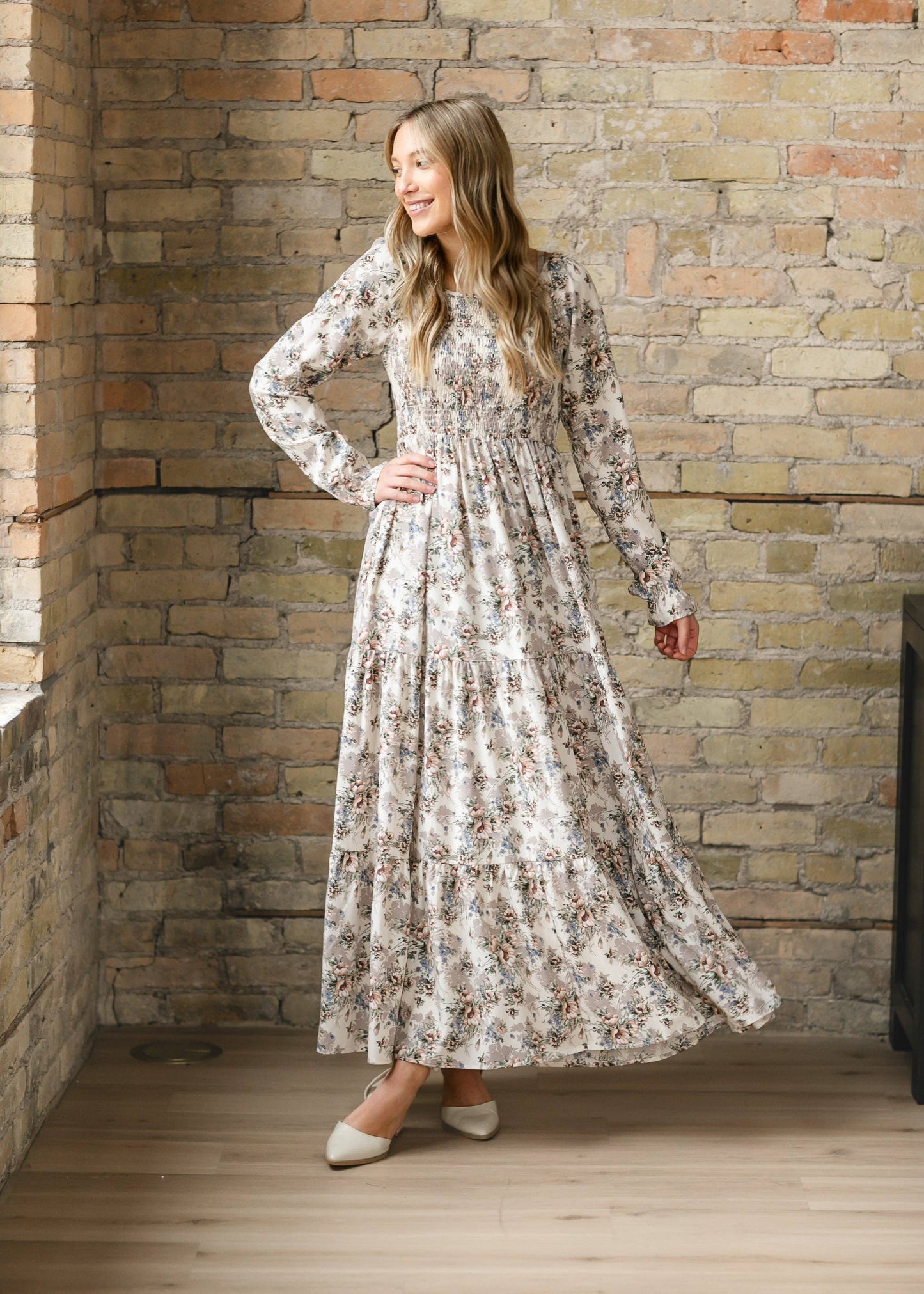 Gia Smocked Long Sleeve Maxi Dress Fall 2025