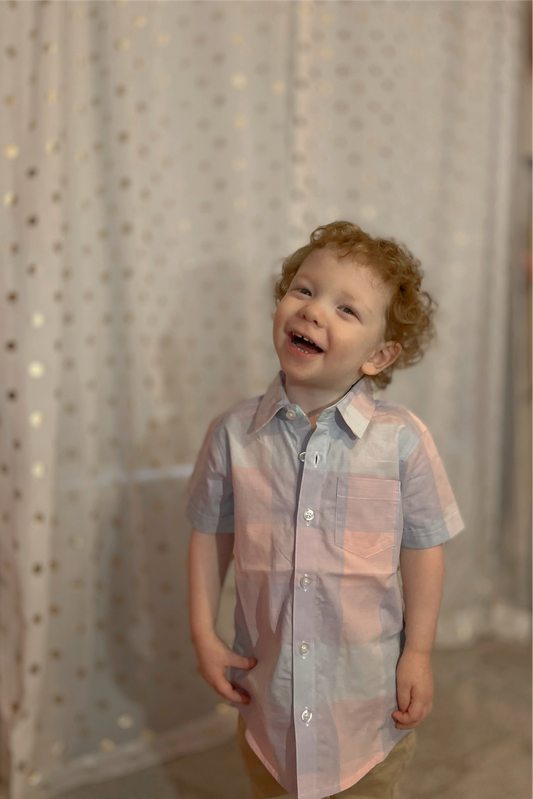 Boys Cotton Candy Plaid Button Down Shirt