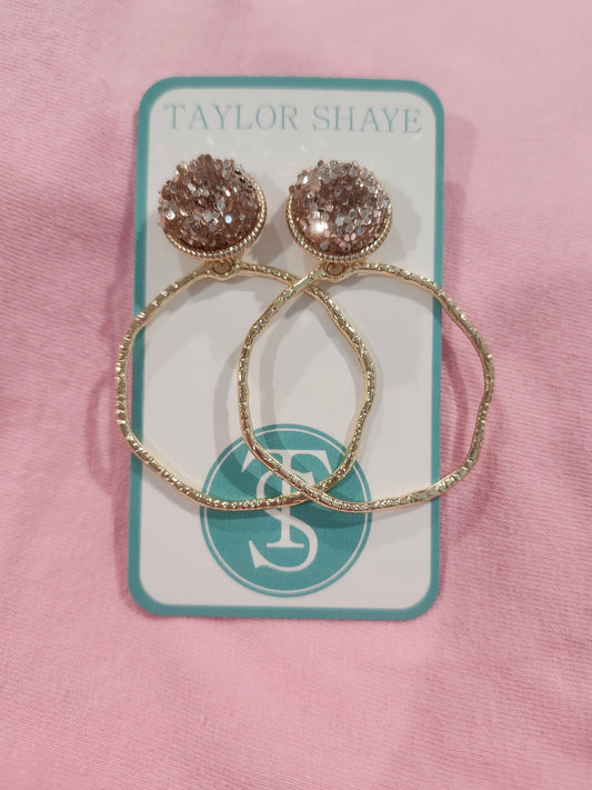 Glitter Top Hoops - Rose Gold/Round