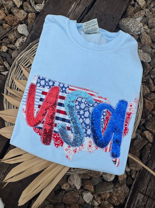 Patchwork USA Patriotic 4th of July Short Sleeve