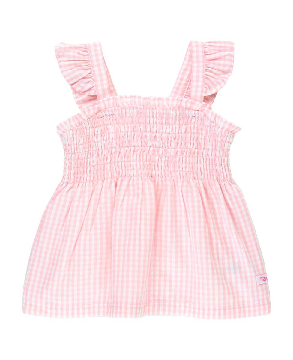 Girls Pink Gingham Smocked Tank Top