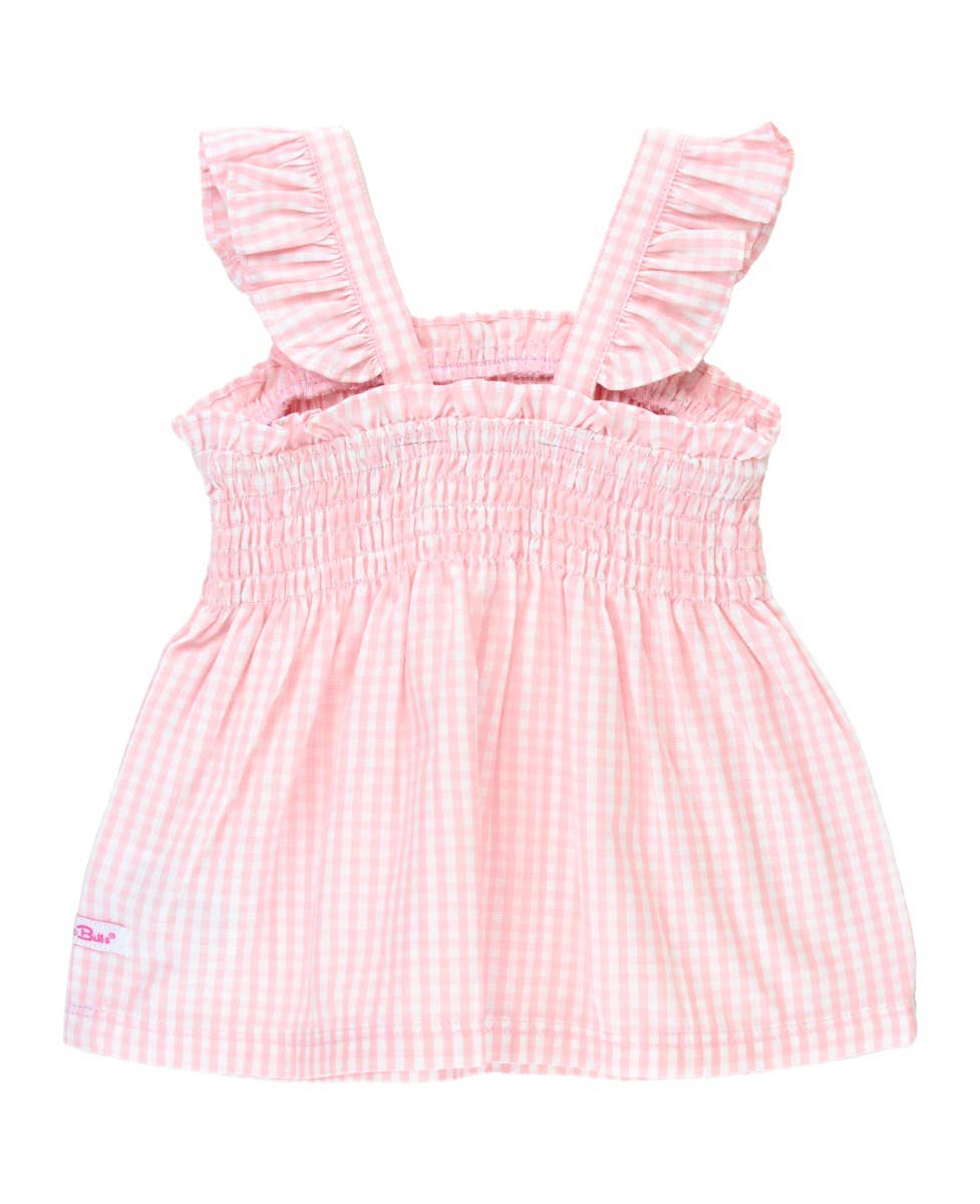 Girls Pink Gingham Smocked Tank Top